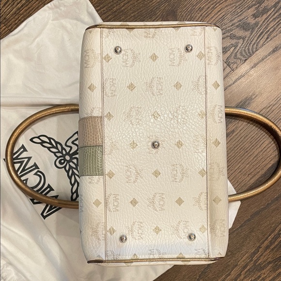 MCM Cream and Gold Satchel with Multicolor Stripes - Picture 5 of 5